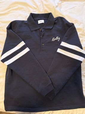 Bally Navy Long-Sleeve Polo with White Sleeve Stripes
